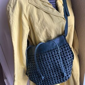 Ashwood Dark Pine Green woven Leather Bucket Bag NEW